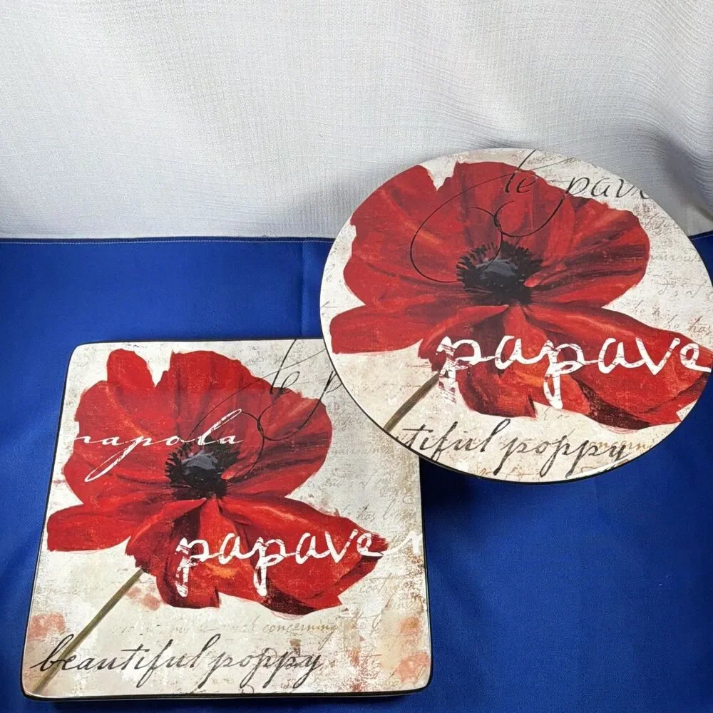 Certified International Midnight Poppy Ceramic Tray/Cake Plate